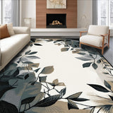 Ultra Soft Area Rug, Non Slip, Stain Resistant, Washable Area Rugs for Living Room, Bedroom, Minimalist Elegant Leaf Arrangement(Gray)