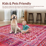Ultra Soft Area Rug, Non Slip, Stain Resistant, Washable Area Rugs for Living Room, Bedroom, Rustic Vibrant Diamond Arrangement(Red)