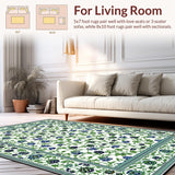 Ultra Soft Area Rug, Non Slip, Stain Resistant, Washable Area Rugs for Living Room, Bedroom, Sophisticated Abstract Green Hues(White)