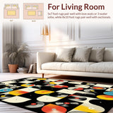 Ultra Soft Area Rug, Non Slip, Stain Resistant, Washable Area Rugs for Living Room, Bedroom, Retro Monochrome Circular Pattern(Black)