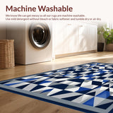 Ultra Soft Area Rug, Non Slip, Stain Resistant, Washable Area Rugs for Living Room, Bedroom, Navy Blue And Silver Modern Geometric Area With Symmetrical Design(Blue)