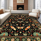 Ultra Soft Area Rug, Non Slip, Stain Resistant, Washable Area Rugs for Living Room, Bedroom, Elegant Floral Insect Fusion(Black)