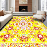 Ultra Soft Area Rug, Non Slip, Stain Resistant, Washable Area Rugs for Living Room, Bedroom, Unique Colorful Circular Design(Yellow)