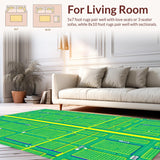 Ultra Soft Area Rug, Non Slip, Stain Resistant, Washable Area Rugs for Living Room, Bedroom, Playful Multicolor Urban Journey(Green)