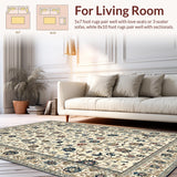Ultra Soft Area Rug, Non Slip, Stain Resistant, Washable Area Rugs for Living Room, Bedroom, Dynamic Greenery Patterned Accent(Beige)