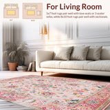 Ultra Soft Area Rug, Non Slip, Stain Resistant, Washable Area Rugs for Living Room, Bedroom, Trendy Circular Botanical Delight(Pink)