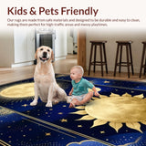 Ultra Soft Area Rug, Non Slip, Stain Resistant, Washable Area Rugs for Living Room, Bedroom, Transitional Blue Tone Abstract Design(Gold)