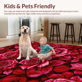 Ultra Soft Area Rug, Non Slip, Stain Resistant, Washable Area Rugs for Living Room, Bedroom, Artistic Plush Floral Interpretation(Red)