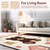 Ultra Soft Area Rug, Non Slip, Stain Resistant, Washable Area Rugs for Living Room, Bedroom, Cute Animal Alphabet Exploration(Brown)