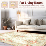 Ultra Soft Area Rug, Non Slip, Stain Resistant, Washable Area Rugs for Living Room, Bedroom, Vintage Inspired Beige with Floral Accents(Beige)