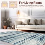 Ultra Soft Area Rug, Non Slip, Stain Resistant, Washable Area Rugs for Living Room, Bedroom, Coastal Breeze Abstract Carpet: Serene Grey-Blue Striped Design for Entryway(Blue)