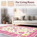 Ultra Soft Area Rug, Non Slip, Stain Resistant, Washable Area Rugs for Living Room, Bedroom, Chic Floral Vintage Elegance(White)