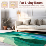 Modern Abstract Area Rug with Flowing Shapes in Green and Teal Tones(Green)