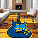 Ultra Soft Area Rug, Non Slip, Stain Resistant, Washable Area Rugs for Living Room, Bedroom, Eclectic Vintage Guitar Motif(Brown)