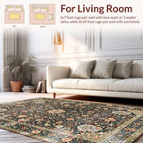 Ultra Soft Area Rug, Non Slip, Stain Resistant, Washable Area Rugs for Living Room, Bedroom, Chic Vintage Botanical Arrangement(Brown)