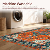 Ultra Soft Area Rug, Non Slip, Stain Resistant, Washable Area Rugs for Living Room, Bedroom, Elegant Distressed Round Geometric Design(Orange)