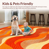 Ultra Soft Area Rug, Non Slip, Stain Resistant, Washable Area Rugs for Living Room, Bedroom, Bold Orange Brown Geometric Theme(Orange)