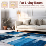 Ultra Soft Area Rug, Non Slip, Stain Resistant, Washable Area Rugs for Living Room, Bedroom, Rustic Coastal Marbled Design Element(Blue)