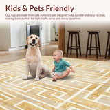 Ultra Soft Area Rug, Non Slip, Stain Resistant, Washable Area Rugs for Living Room, Bedroom, Gilded Maze Beige & Gold Geometric Area Modern Style(Gold)