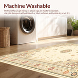 Ultra Soft Area Rug, Non Slip, Stain Resistant, Washable Area Rugs for Living Room, Bedroom, Elegant Farmhouse Style with Circular Medallion and Linear Accents(Beige)