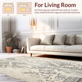 Ultra Soft Area Rug, Non Slip, Stain Resistant, Washable Area Rugs for Living Room, Bedroom, Beige and Grey with Classic Worn Oriental Motifs Subtle Distressing(Beige)