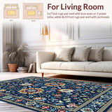 Ultra Soft Area Rug, Non Slip, Stain Resistant, Washable Area Rugs for Living Room, Bedroom, Elegant Geometric Floral Aesthetic(Blue)