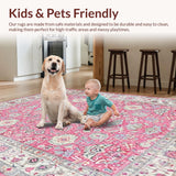 Ultra Soft Area Rug, Non Slip, Stain Resistant, Washable Area Rugs for Living Room, Bedroom, Unique Vintage Abstract Art Fusion(Pink)
