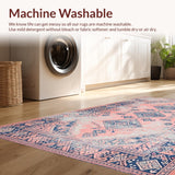 Ultra Soft Area Rug, Non Slip, Stain Resistant, Washable Area Rugs for Living Room, Bedroom, Vibrant Geometric Blue Accents(Pink)