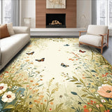 Ultra Soft Area Rug, Non Slip, Stain Resistant, Washable Area Rugs for Living Room, Bedroom, Cozy Pastel Floral Insect Theme(Beige)