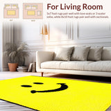 Ultra Soft Area Rug, Non Slip, Stain Resistant, Washable Area Rugs for Living Room, Bedroom, Playful Cartoon Smiley Motif(Yellow)