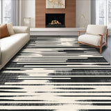Ultra Soft Area Rug, Non Slip, Stain Resistant, Washable Area Rugs for Living Room, Bedroom, Avant-Garde Striped Rug, Artistic Monochrome Carpet, Graphic Linear Design(Black)