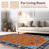 Ultra Soft Area Rug, Non Slip, Stain Resistant, Washable Area Rugs for Living Room, Bedroom, Elegant Retro Flower Arrangement(Orange)