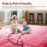 Ultra Soft Area Rug, Non Slip, Stain Resistant, Washable Area Rugs for Living Room, Bedroom, Elegant Cherry Petal Design(Pink)