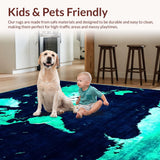 Ultra Soft Area Rug, Non Slip, Stain Resistant, Washable Area Rugs for Living Room, Bedroom, Rustic World Map Aesthetic(Blue)