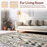 Ultra Soft Area Rug, Non Slip, Stain Resistant, Washable Area Rugs for Living Room, Bedroom, Boho Luxe Area with Tribal Chevron Stripes and Artistic Contrast Design(Black)