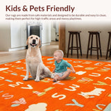 Ultra Soft Area Rug, Non Slip, Stain Resistant, Washable Area Rugs for Living Room, Bedroom, Brightly Designed Interactive Element(Orange)