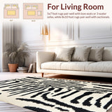 Ultra Soft Area Rug, Non Slip, Stain Resistant, Washable Area Rugs for Living Room, Bedroom, Luxury Shag Bedroom Rug Zebra Pattern Plush Easy Care(Black)