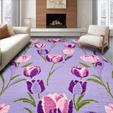 Ultra Soft Area Rug, Non Slip, Stain Resistant, Washable Area Rugs for Living Room, Bedroom, Delicate Lavender Floral Print Ensemble(Purple)