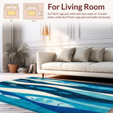 Ultra Soft Area Rug, Non Slip, Stain Resistant, Washable Area Rugs for Living Room, Bedroom, Ocean Depths Bright Blue Beige Fish Theme(Blue)