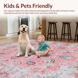 Ultra Soft Area Rug, Non Slip, Stain Resistant, Washable Area Rugs for Living Room, Bedroom, Contemporary Abstract Circular Design(Pink)