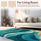 Ultra Soft Area Rug, Non Slip, Stain Resistant, Washable Area Rugs for Living Room, Bedroom, Retro Surfboard Area Rug with Vibrant Wave Motifs and Artistic Coastal Graphics(Blue)