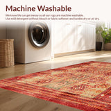 Ultra Soft Area Rug, Non Slip, Stain Resistant, Washable Area Rugs for Living Room, Bedroom, Luxurious Gold Accented Tribal Design(Red)