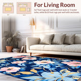 Ultra Soft Area Rug, Non Slip, Stain Resistant, Washable Area Rugs for Living Room, Bedroom, Elegant Blue Trellis Arrangement(Blue)