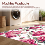 Ultra Soft Area Rug, Non Slip, Stain Resistant, Washable Area Rugs for Living Room, Bedroom, Rustic Pink Garden Motif(Pink)
