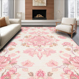 Ultra Soft Area Rug, Non Slip, Stain Resistant, Washable Area Rugs for Living Room, Bedroom, Whimsical Floral Dreamscape Design(Pink)