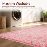 Ultra Soft Area Rug, Non Slip, Stain Resistant, Washable Area Rugs for Living Room, Bedroom, Pink Bow Motif Scalloped Edge Carpet Sweet Decor(Pink)