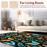 Ultra Soft Area Rug, Non Slip, Stain Resistant, Washable Area Rugs for Living Room, Bedroom, Rustic Garden Vibe with Butterflies(Blue)