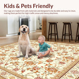 Ultra Soft Area Rug, Non Slip, Stain Resistant, Washable Area Rugs for Living Room, Bedroom, Elegant Tan with Ornate Floral Medallions and Classic Boho Flair(Ivory)