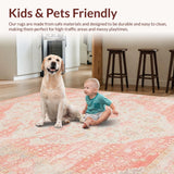 Ultra Soft Area Rug, Non Slip, Stain Resistant, Washable Area Rugs for Living Room, Bedroom, Contemporary Distressed Floral Fusion(Pink)