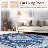 Ultra Soft Area Rug, Non Slip, Stain Resistant, Washable Area Rugs for Living Room, Bedroom, Rustic Floral Tiled Arrangement(Blue)